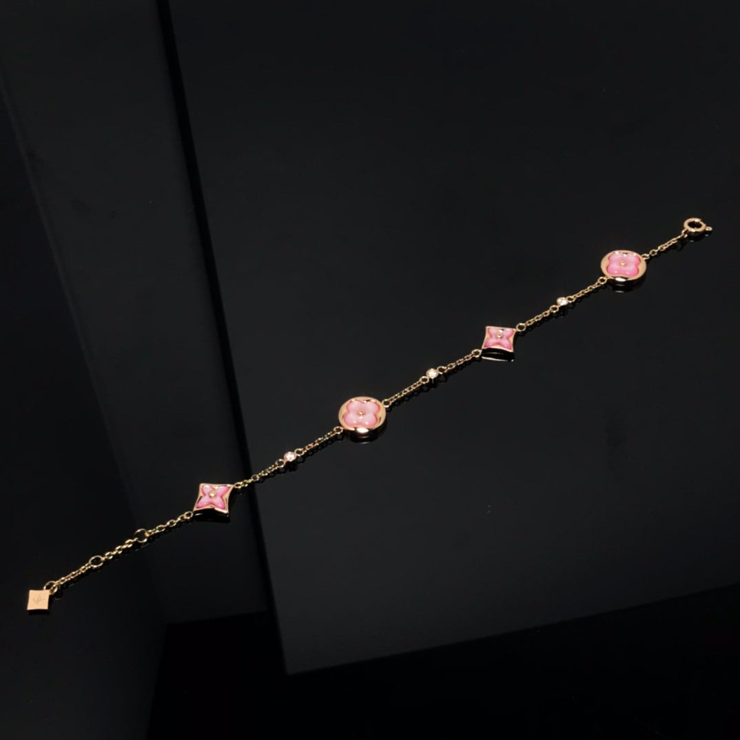 Pomuse STAR AND SUN 4 MOTIF PINK MOP PINK GOLD BRACELET