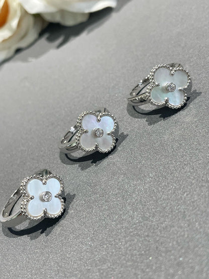 Pomuse CLOVER SILVER MOP DIAMOND RING