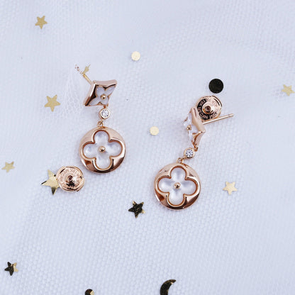 Pomuse STAR AND SUN PINK GOLD MOP DROP EARRINGS