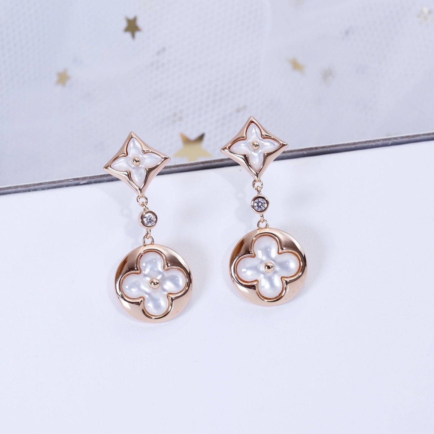 Pomuse STAR AND SUN PINK GOLD MOP DROP EARRINGS