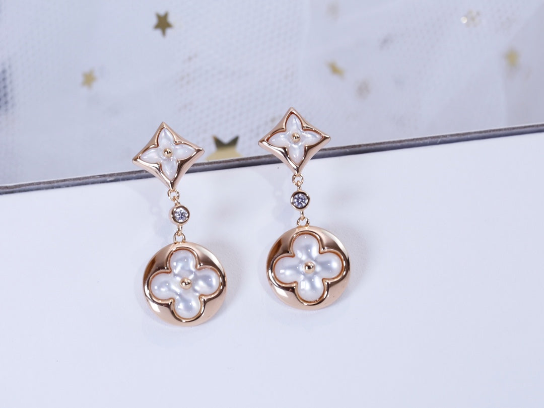 Pomuse STAR AND SUN PINK GOLD MOP DROP EARRINGS