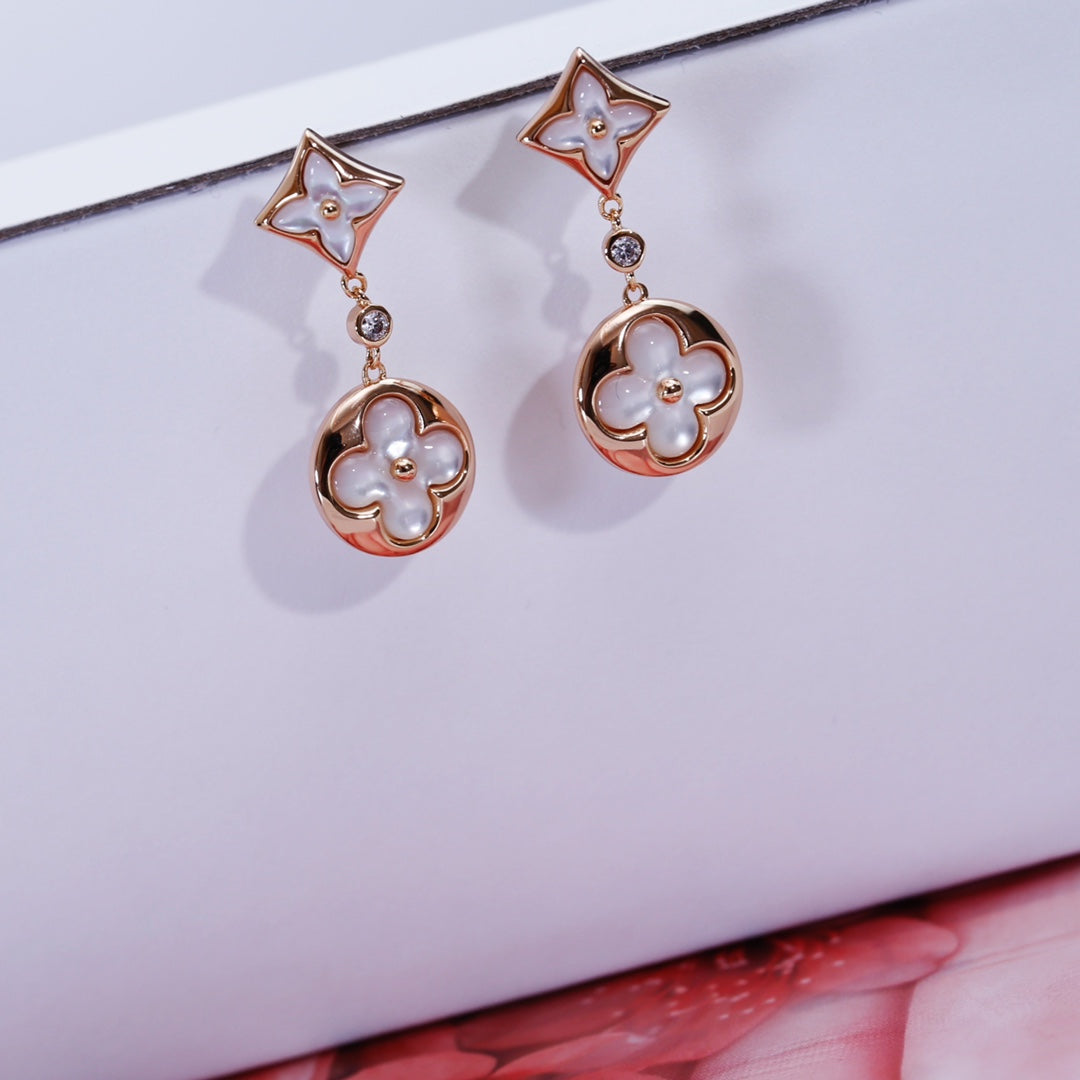 Pomuse STAR AND SUN PINK GOLD MOP DROP EARRINGS
