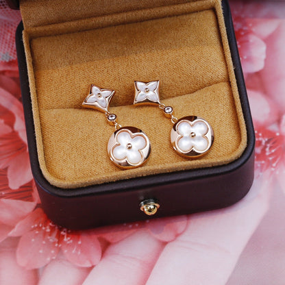 Pomuse STAR AND SUN PINK GOLD MOP DROP EARRINGS