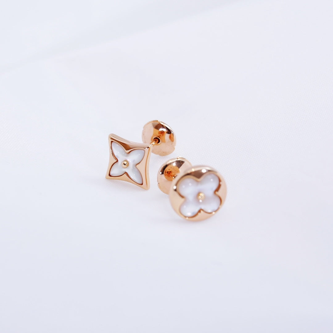 Pomuse STAR AND SUN PINK GOLD MOP STUD EARRINGS