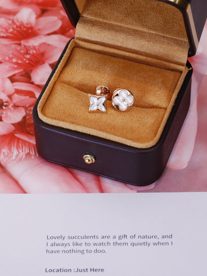 Pomuse STAR AND SUN PINK GOLD MOP STUD EARRINGS