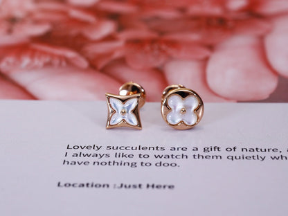 Pomuse STAR AND SUN PINK GOLD MOP STUD EARRINGS