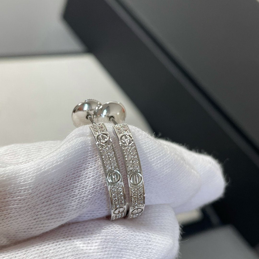Pomuse LOVE DIAMOND SILVER HOOP EARRINGS