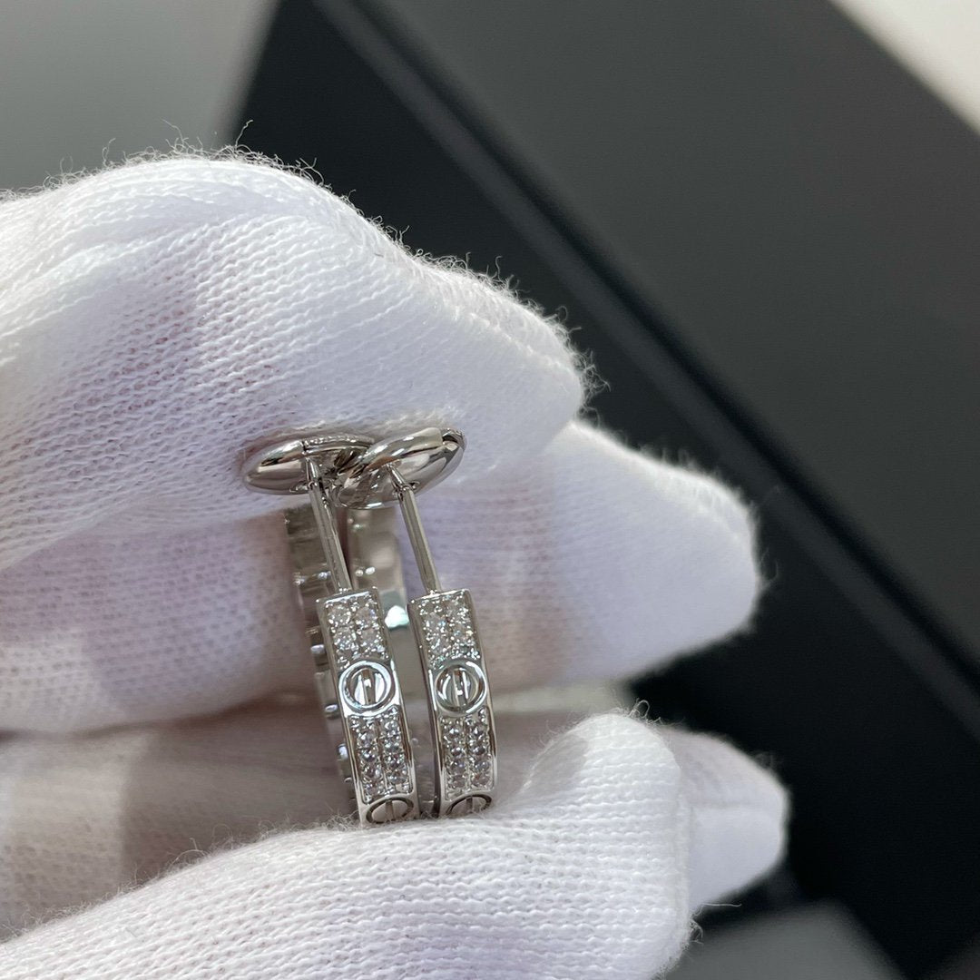 Pomuse LOVE DIAMOND SILVER HOOP EARRINGS