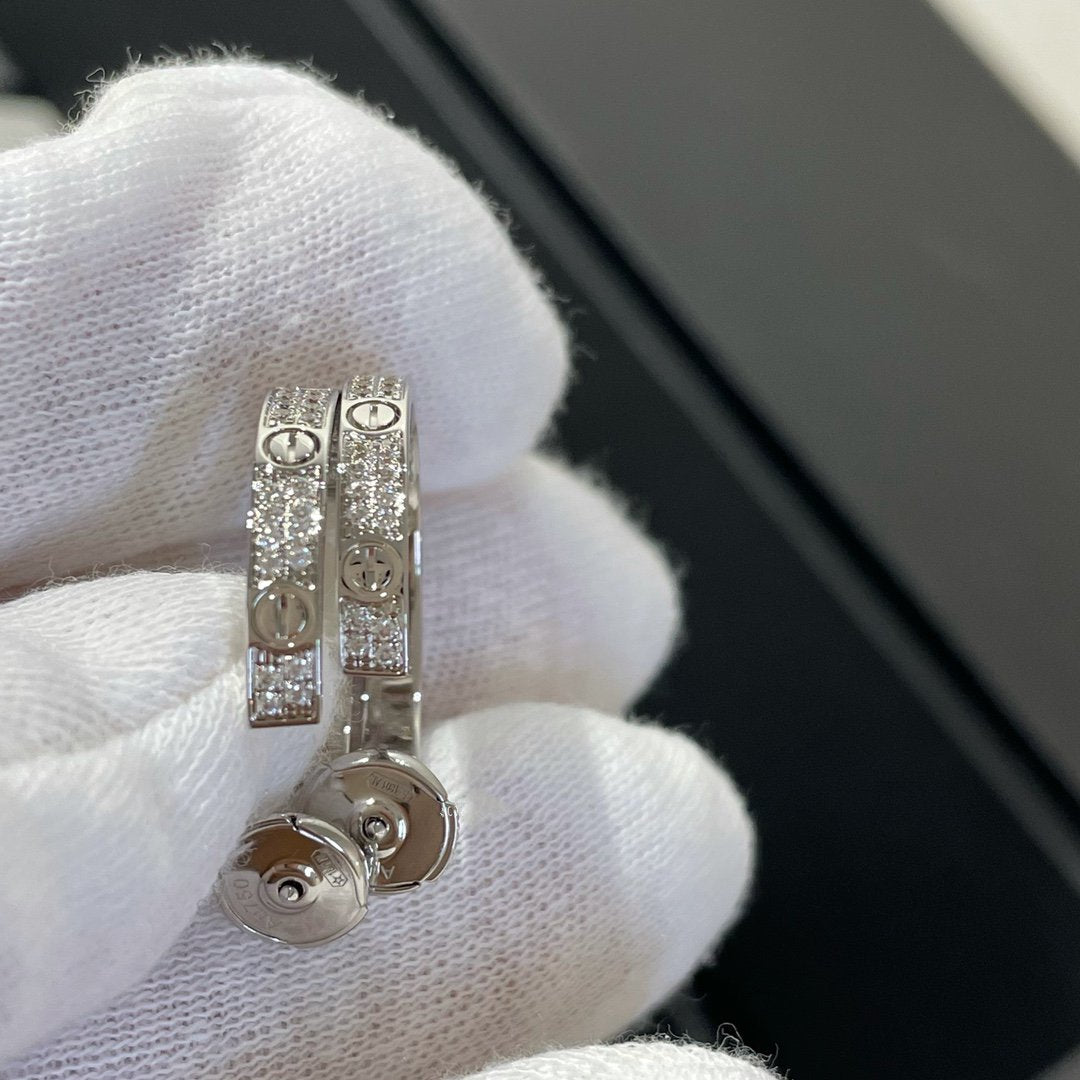 Pomuse LOVE DIAMOND SILVER HOOP EARRINGS
