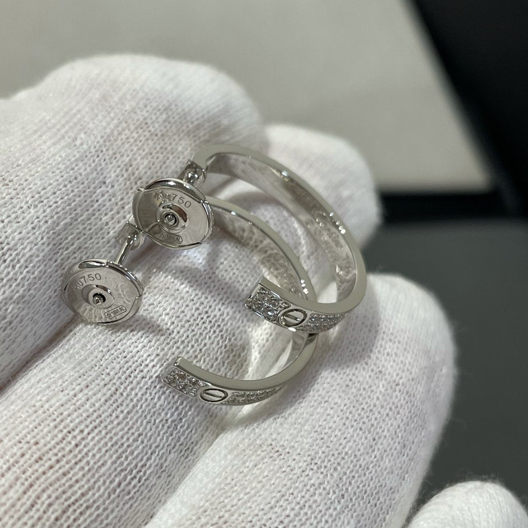 Pomuse LOVE DIAMOND SILVER HOOP EARRINGS