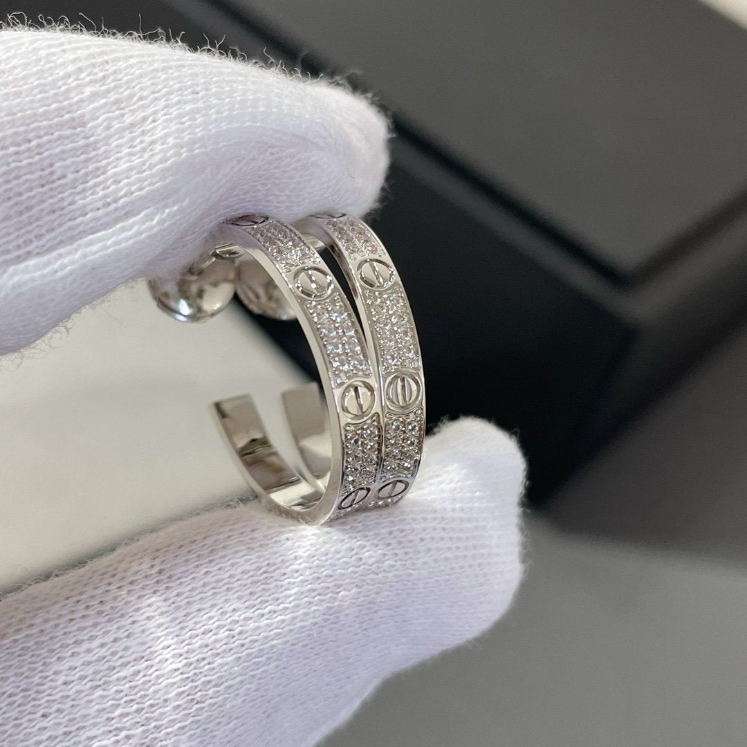 Pomuse LOVE DIAMOND SILVER HOOP EARRINGS