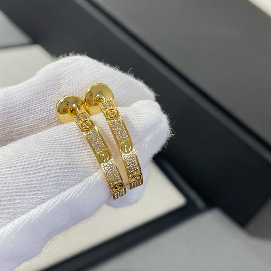Pomuse LOVE DIAMOND GOLD HOOP EARRINGS