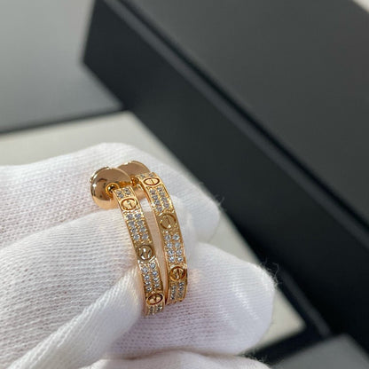 Pomuse LOVE DIAMOND PINK GOLD HOOP EARRINGS