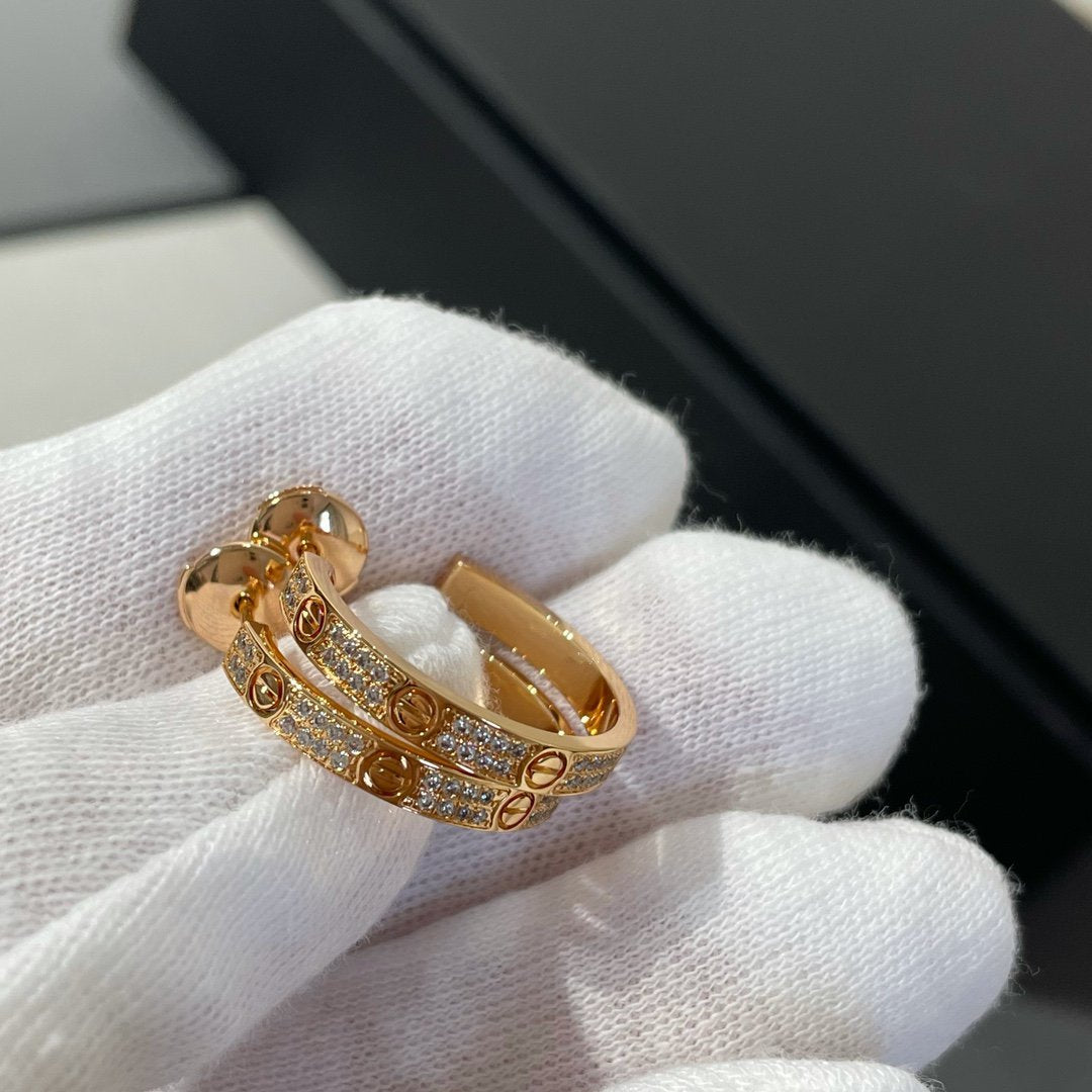 Pomuse LOVE DIAMOND PINK GOLD HOOP EARRINGS