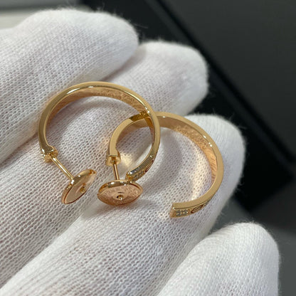 Pomuse LOVE DIAMOND PINK GOLD HOOP EARRINGS