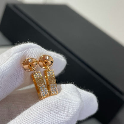 Pomuse LOVE DIAMOND PINK GOLD HOOP EARRINGS