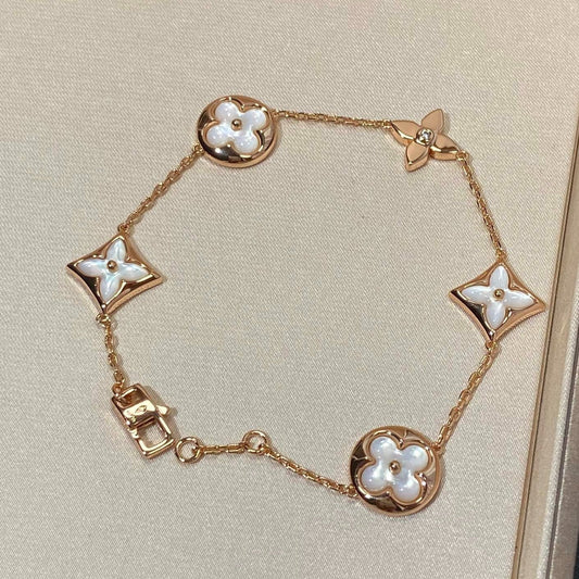 Pomuse STAR AND SUN 5 MOTIF MOP PINK GOLD BRACELET
