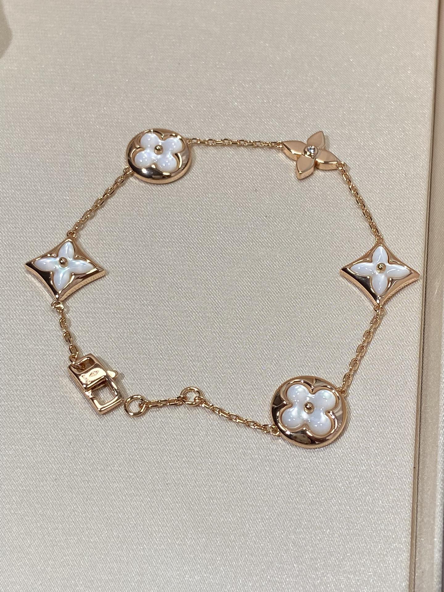 Pomuse STAR AND SUN 5 MOTIF MOP PINK GOLD BRACELET