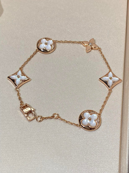 Pomuse STAR AND SUN 5 MOTIF MOP PINK GOLD BRACELET