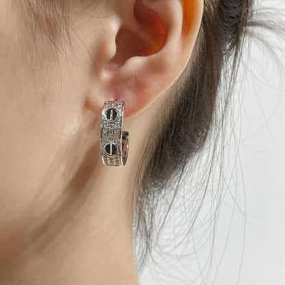 Pomuse LOVE CERAMIC DIAMOND PAVED SILVER EARRINGS