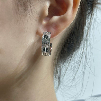 Pomuse LOVE CERAMIC DIAMOND PAVED SILVER EARRINGS