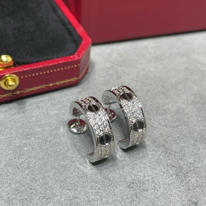 Pomuse LOVE CERAMIC DIAMOND PAVED SILVER EARRINGS