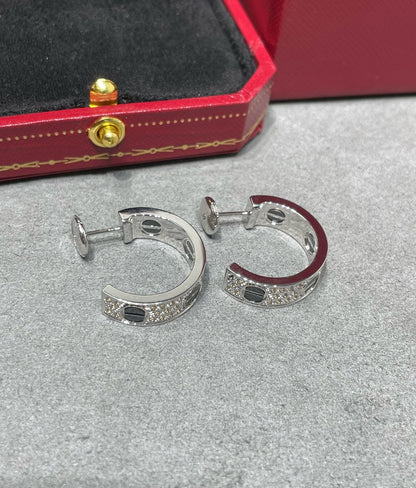 Pomuse LOVE CERAMIC DIAMOND PAVED SILVER EARRINGS