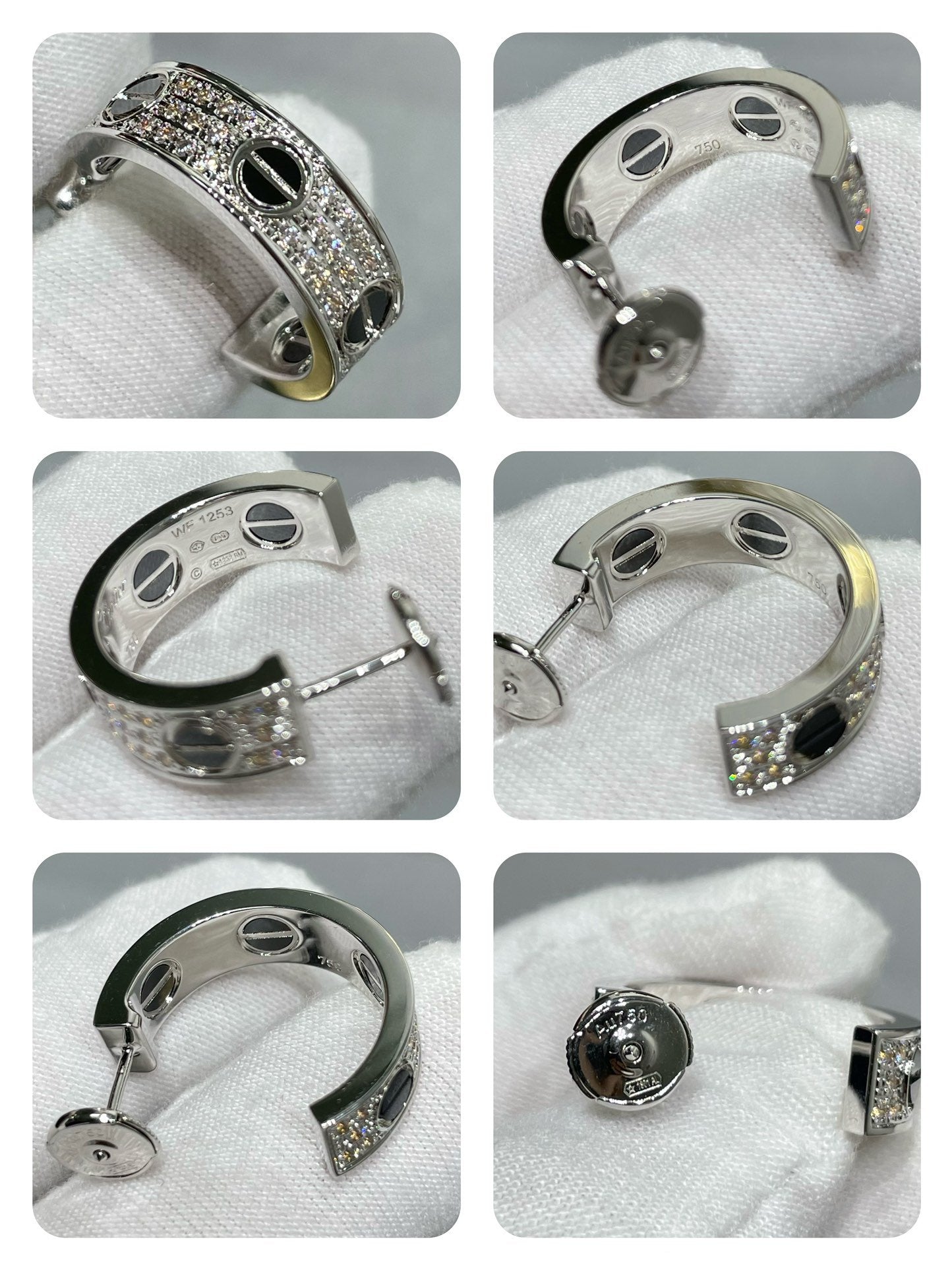 Pomuse LOVE CERAMIC DIAMOND PAVED SILVER EARRINGS