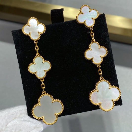 Pomuse CLOVER MOP 3 MOTIFS GOLD EARRINGS