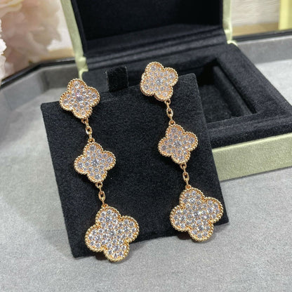 Pomuse CLOVER 3 MOTIFS DIAMOND PAVED ROSE GOLD EARRINGS
