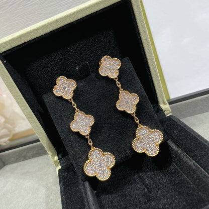 Pomuse CLOVER 3 MOTIFS DIAMOND PAVED ROSE GOLD EARRINGS