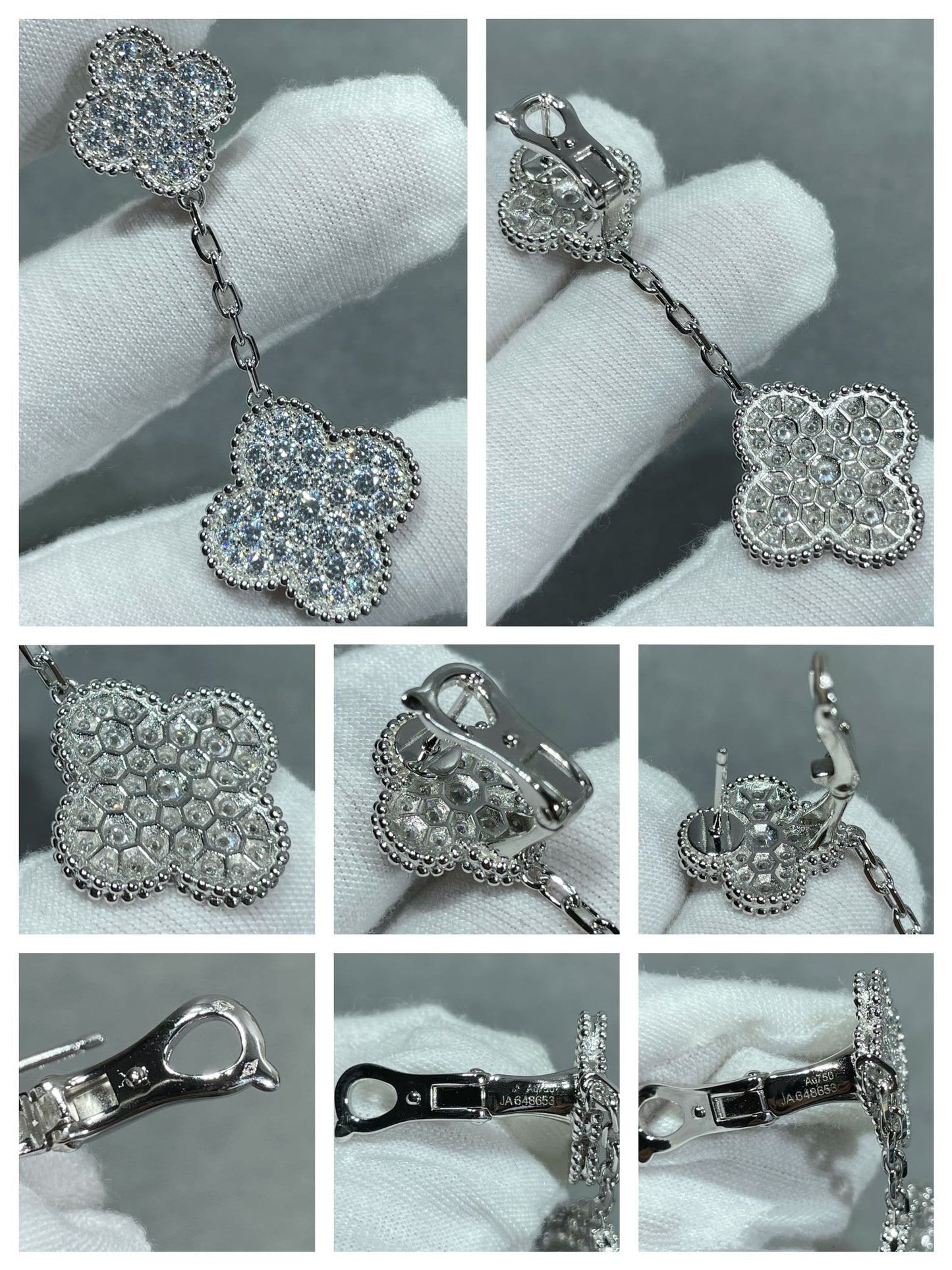Pomuse CLOVER 2 MOTIFS DIAMOND PAVED SILVER EARRINGS