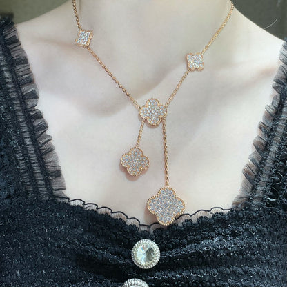 Pomuse CLOVER 6 MOTIF DIAMOND PAVED NECKLACE