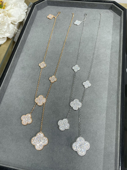 Pomuse CLOVER 6 MOTIF DIAMOND PAVED NECKLACE