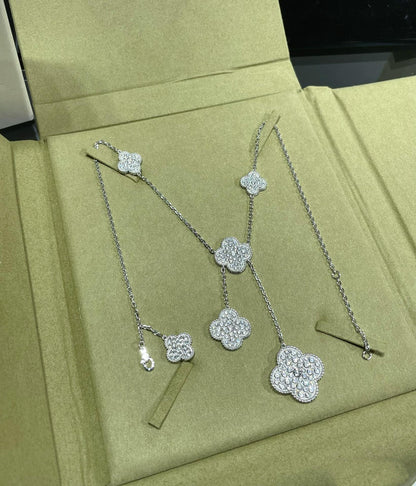Pomuse CLOVER 6 MOTIF DIAMOND PAVED NECKLACE