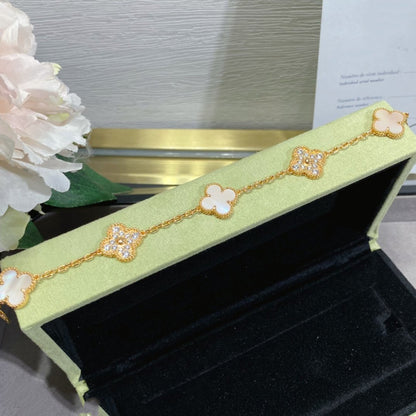 Pomuse CLOVER 5 MOTIF DIAMOND PINK MOP PINK GOLD BRACELET