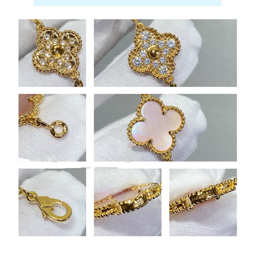 Pomuse CLOVER 5 MOTIF DIAMOND PINK MOP PINK GOLD BRACELET