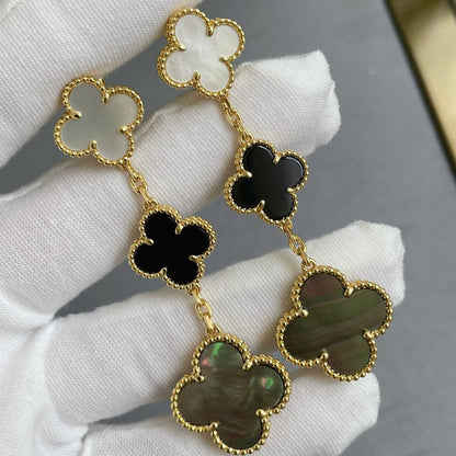 Pomuse CLOVER 3 MOTIF MOP ONYX DARK MOP PINK GOLD EARRINGS