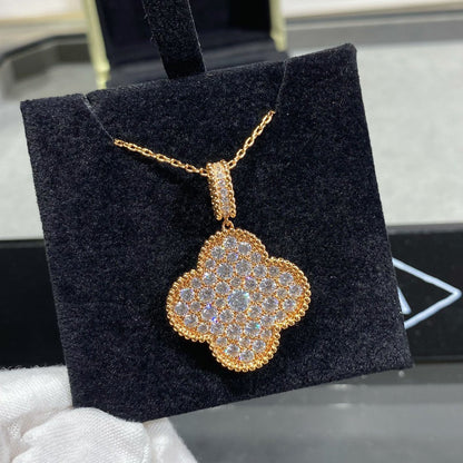 Pomuse CLOVER 25MM LARGE PEDANT DIAMOND PAVED LONG NECKLACE
