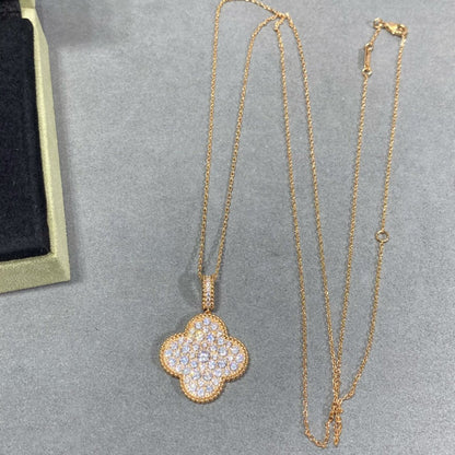 Pomuse CLOVER 25MM LARGE PEDANT DIAMOND PAVED LONG NECKLACE