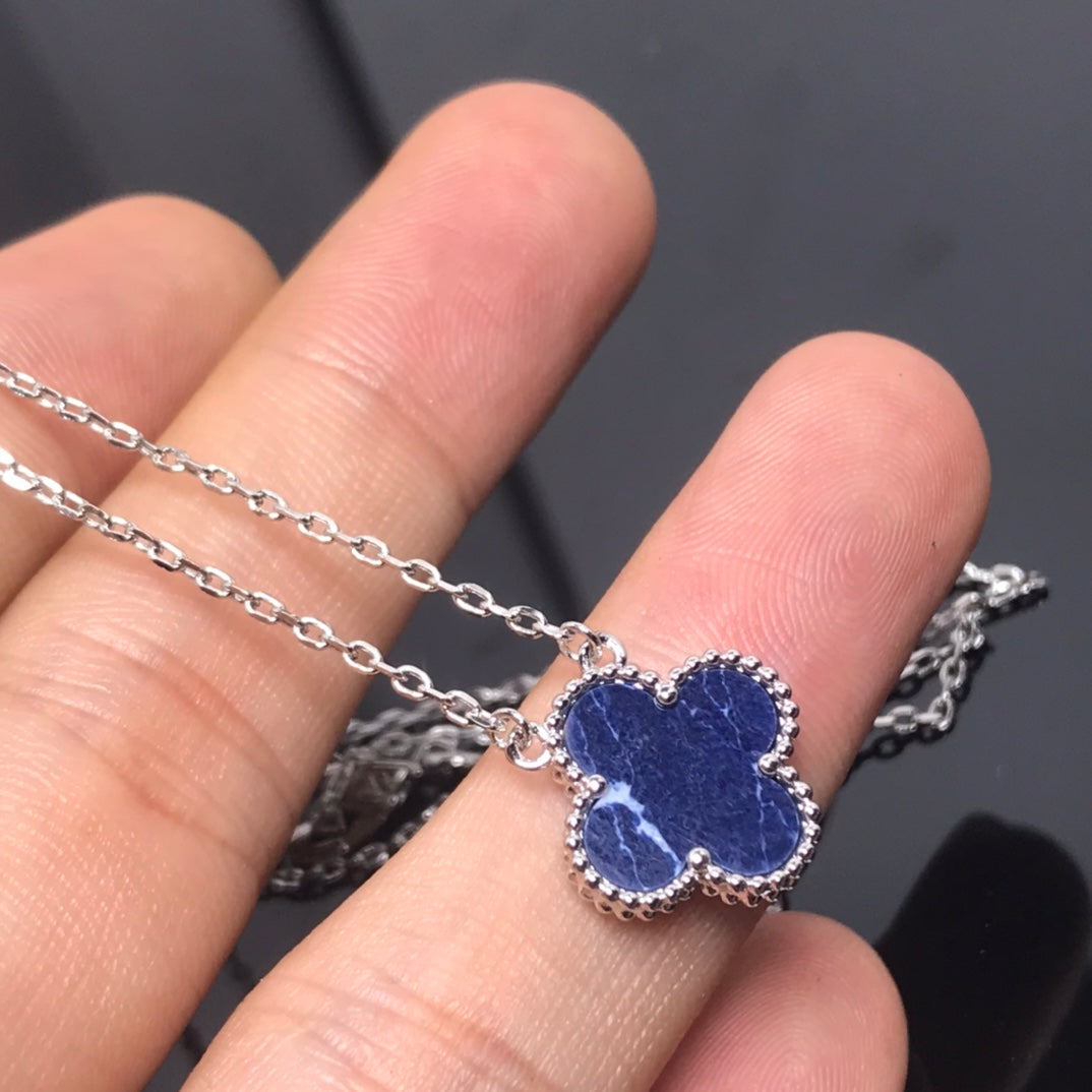 Pomuse CLOVER PIETERSITE SILVER LONG NECKLACE