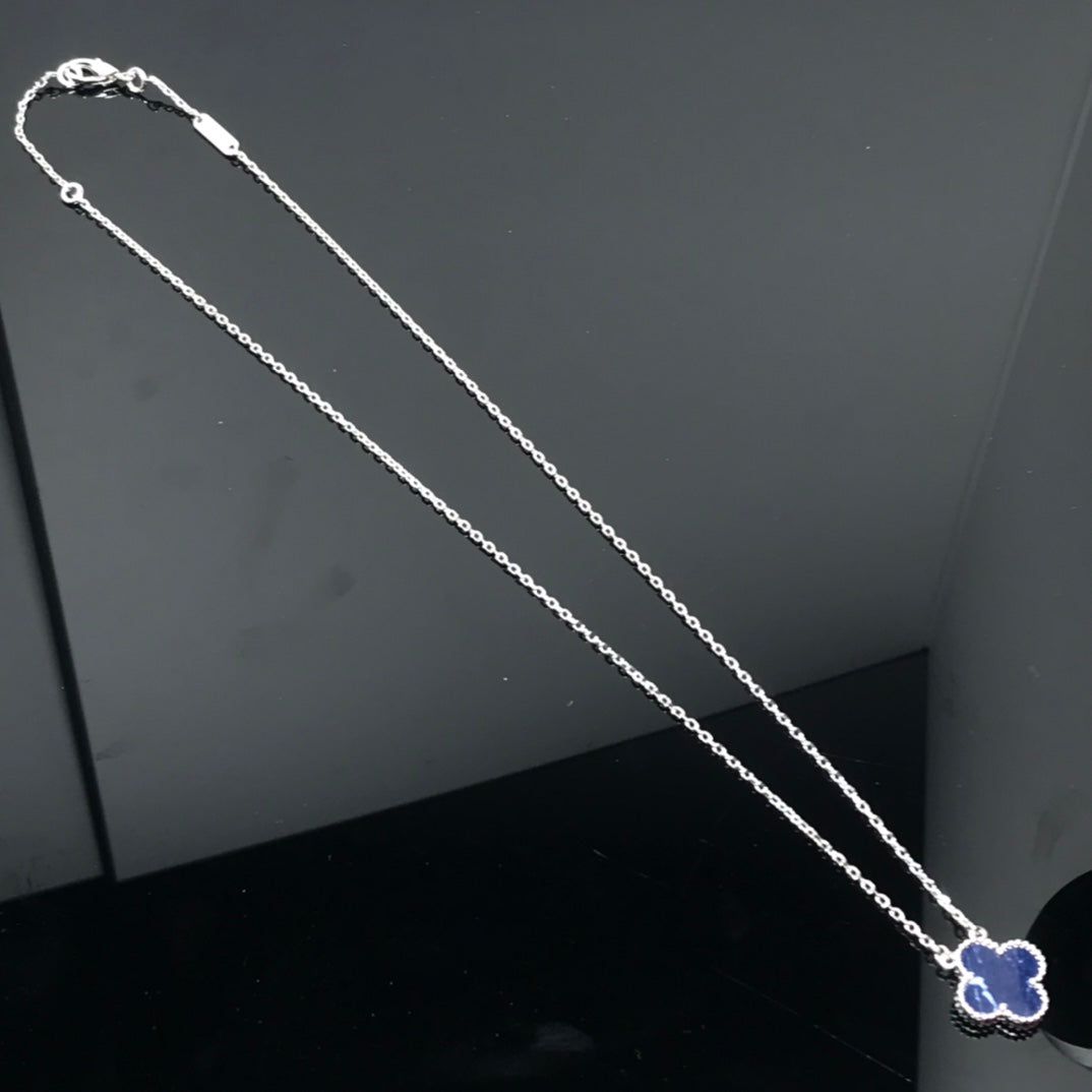Pomuse CLOVER PIETERSITE SILVER LONG NECKLACE