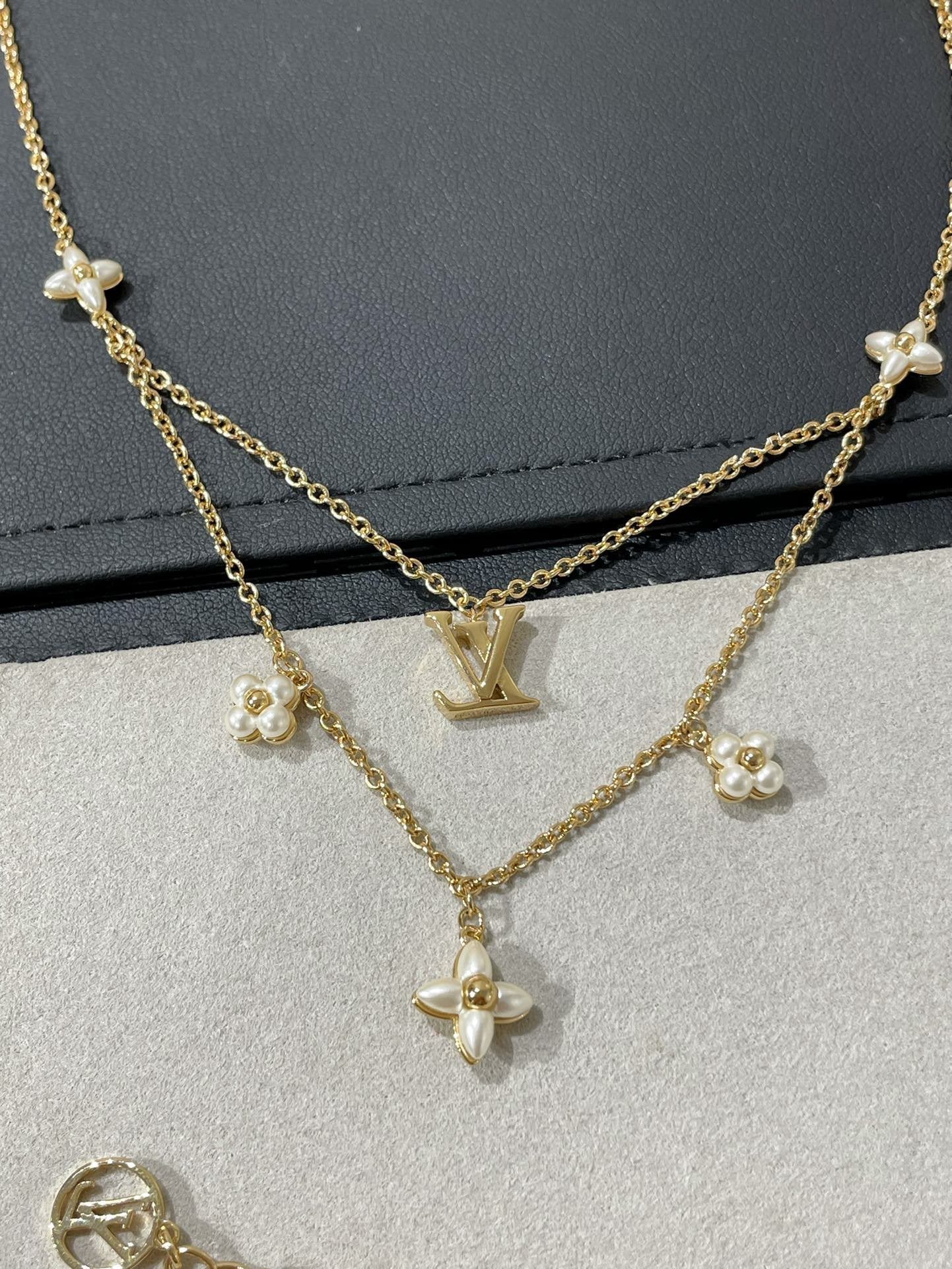 Pomuse FLOWERGRAM GOLD MOP DOUBLE ROW NECKLACE