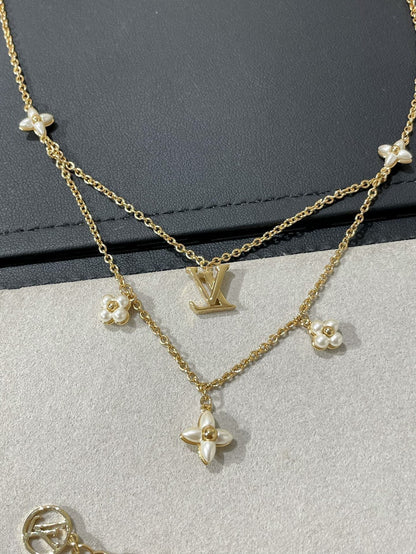 Pomuse FLOWERGRAM GOLD MOP DOUBLE ROW NECKLACE