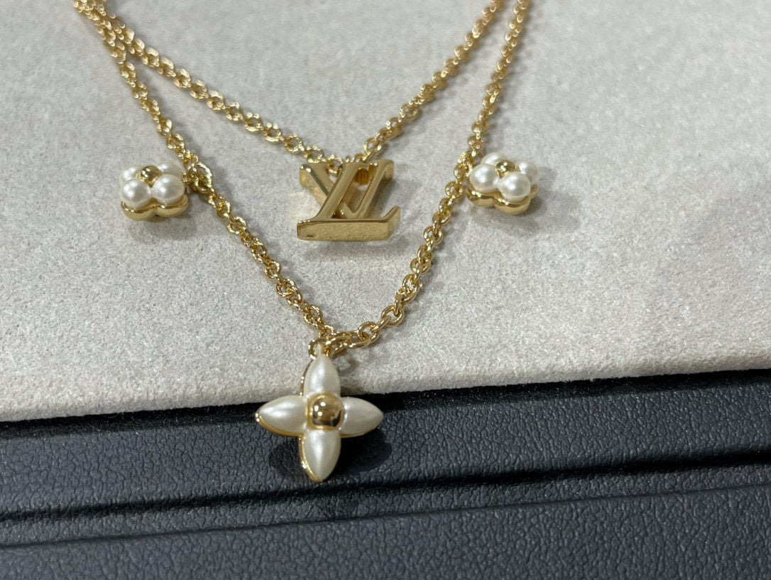 Pomuse FLOWERGRAM GOLD MOP DOUBLE ROW NECKLACE