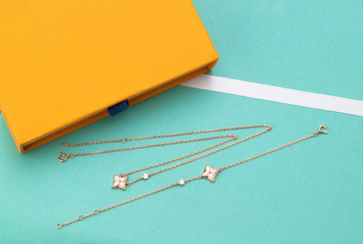 Pomuse STAR PINK MOP 1 DIAMOND PINK GOLD NECKLACE
