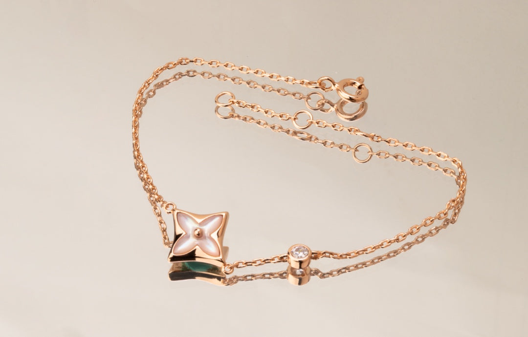 Pomuse STAR PINK MOP 1 DIAMOND PINK GOLD NECKLACE