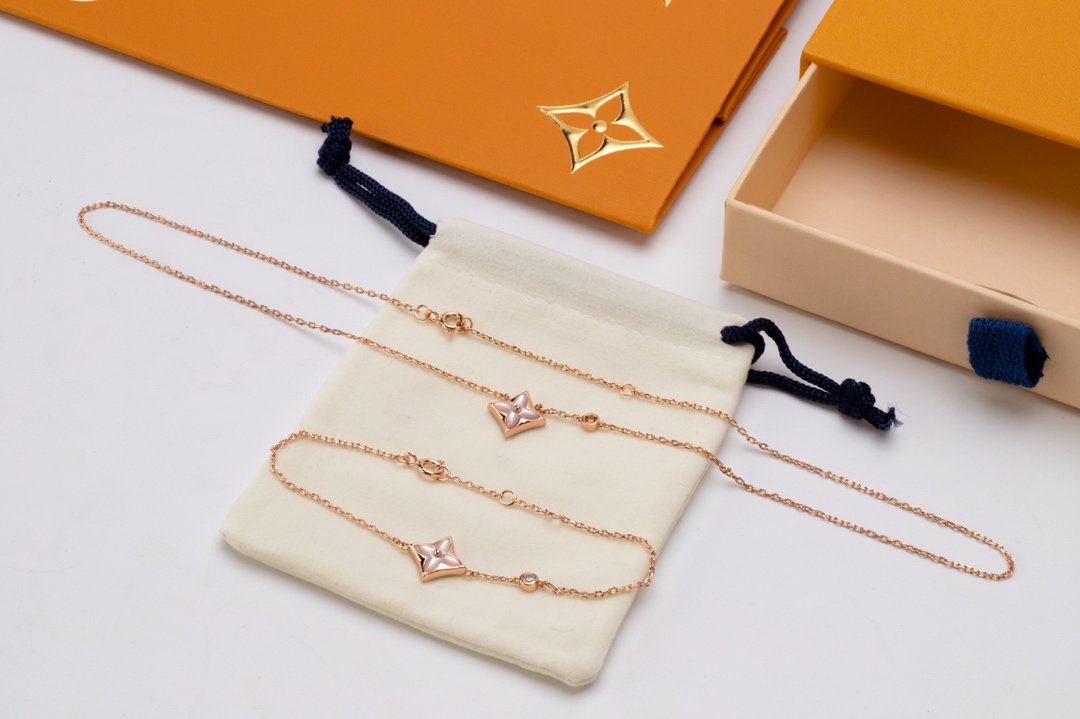 Pomuse STAR PINK MOP 1 DIAMOND PINK GOLD NECKLACE