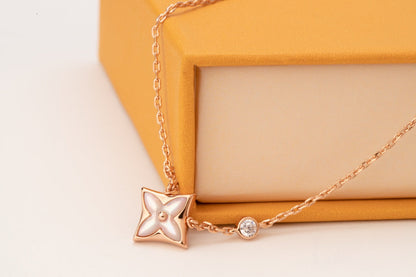 Pomuse STAR PINK MOP 1 DIAMOND PINK GOLD NECKLACE