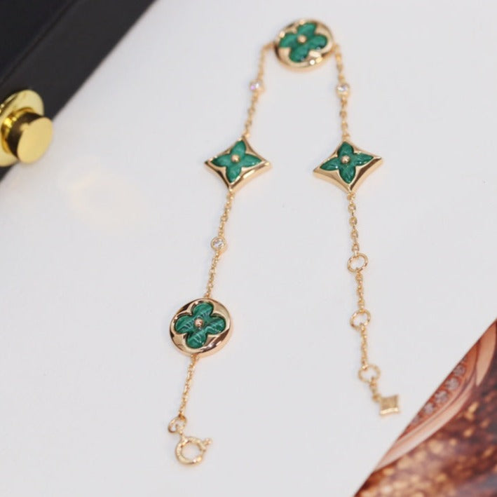 Pomuse STAR AND SUN 4 MOTIF PINK GOLD MALACHITE BRACELET